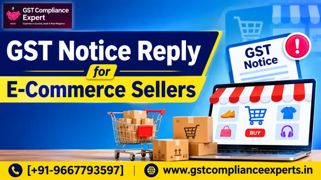 Online marketplace seller reconciling GSTR-8 TCS data before drafting a GST notice reply