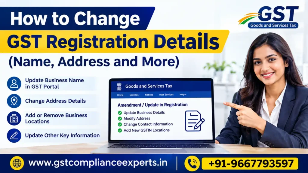 Business owner updating address details in Form REG-14 through GST registration services Delhi