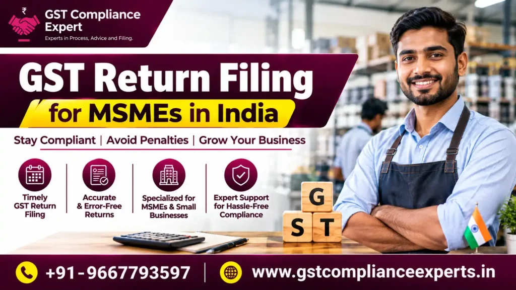 MSME owner checking the GST return filing calendar and due dates for the quarter